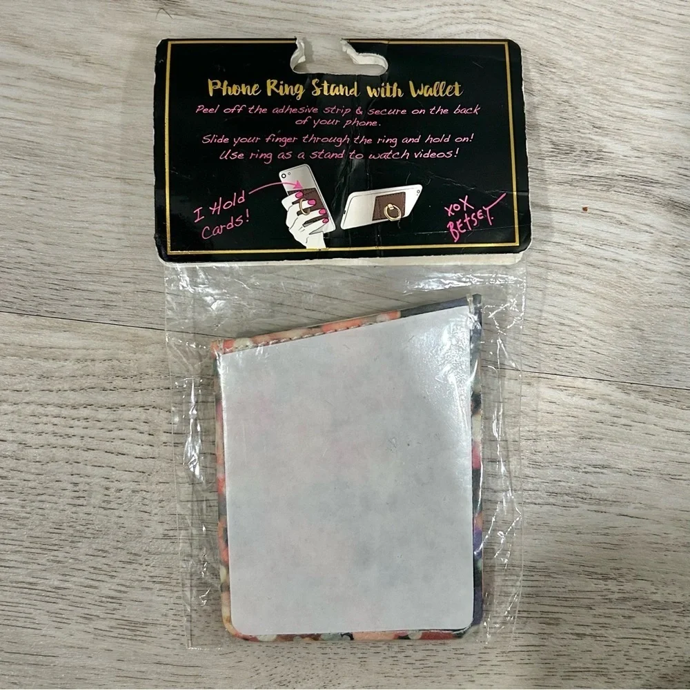 NWT Betsey Johnson Adhesive Stick-On Cell Phone Ring Stand Wallet Card Holder